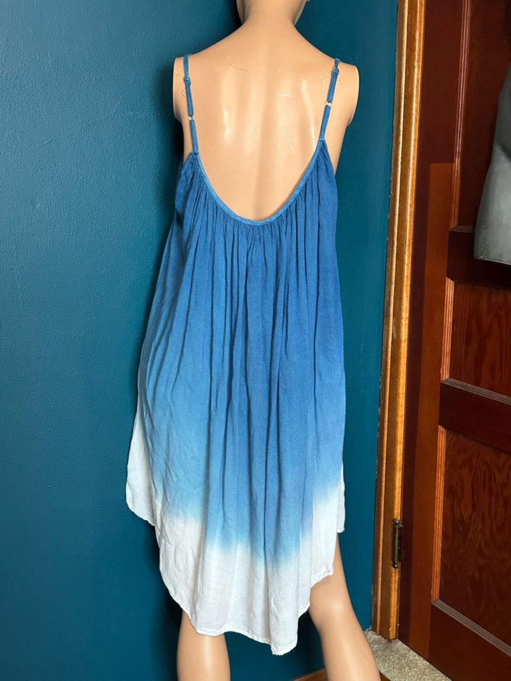 Blue to White Ombre Spaghetti Strap Sundress Beach Coverup Lagenlook - Picture 2 of 8